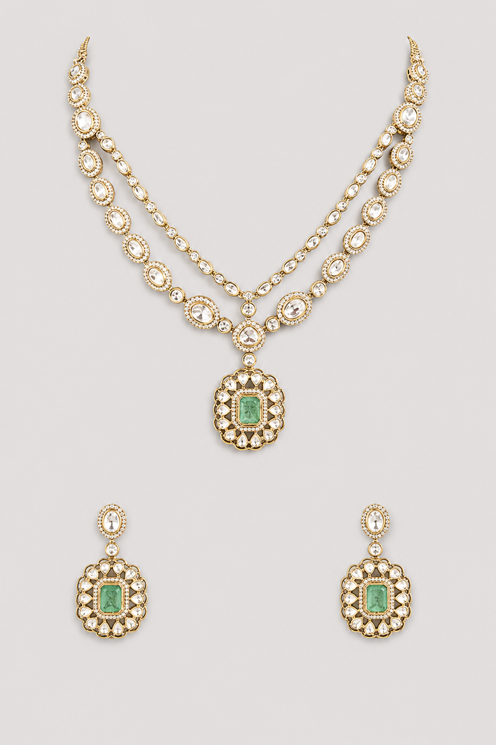 Hemangi Green Two Tone Polki Necklace Set - alternate view