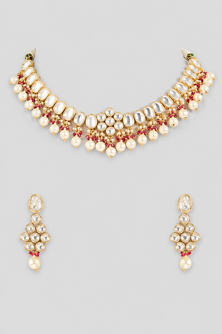 Juhi Floral Red Kundan Necklace Set