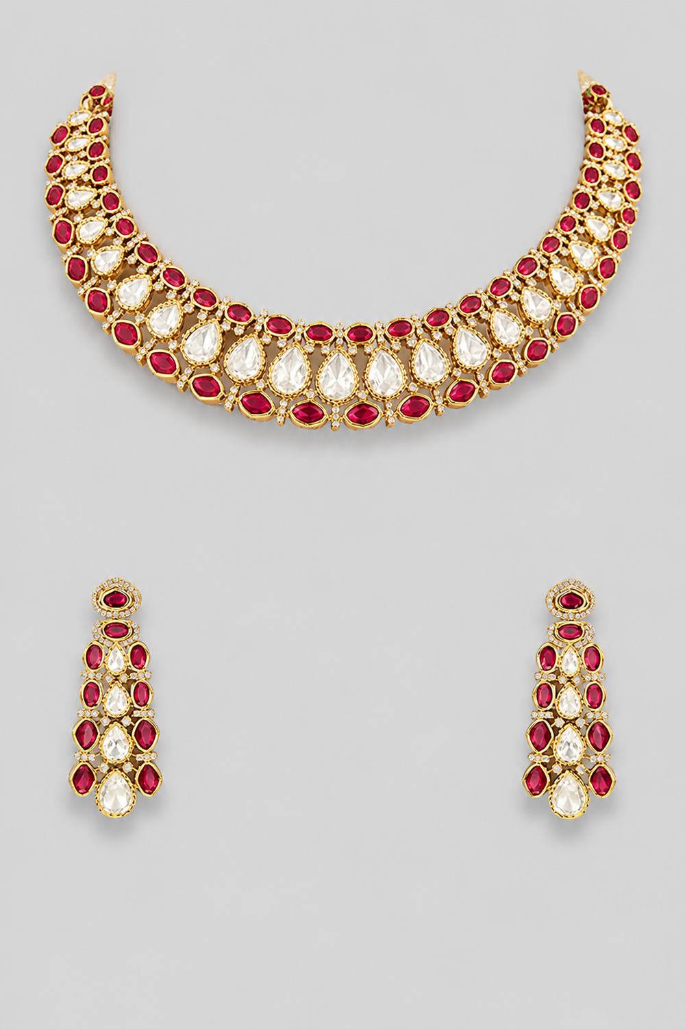 Aabharika Red Two Tone Polki Necklace Set - alternate view