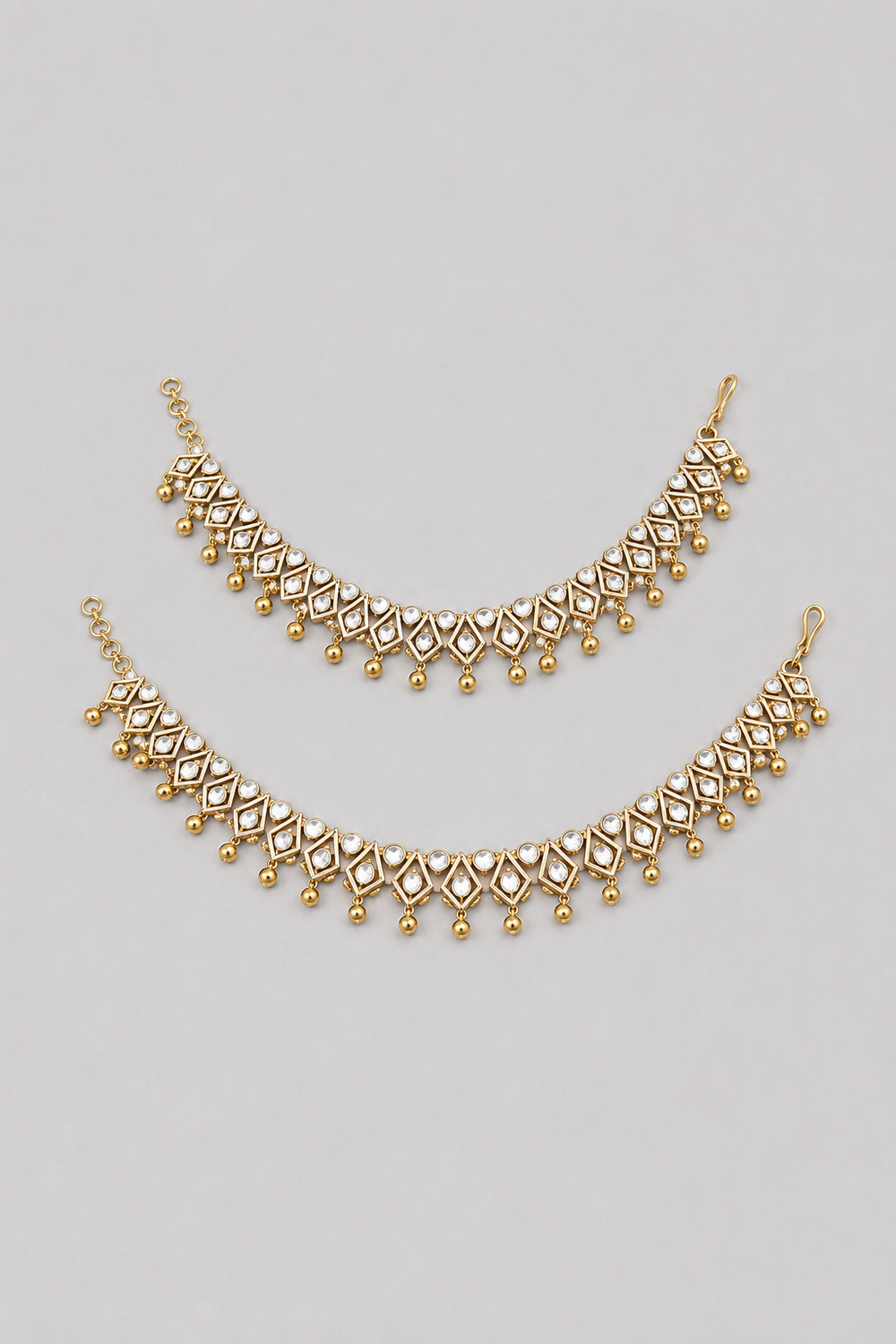 Devyani Rhodium Finish Kundan Polki Anklets - alternate view