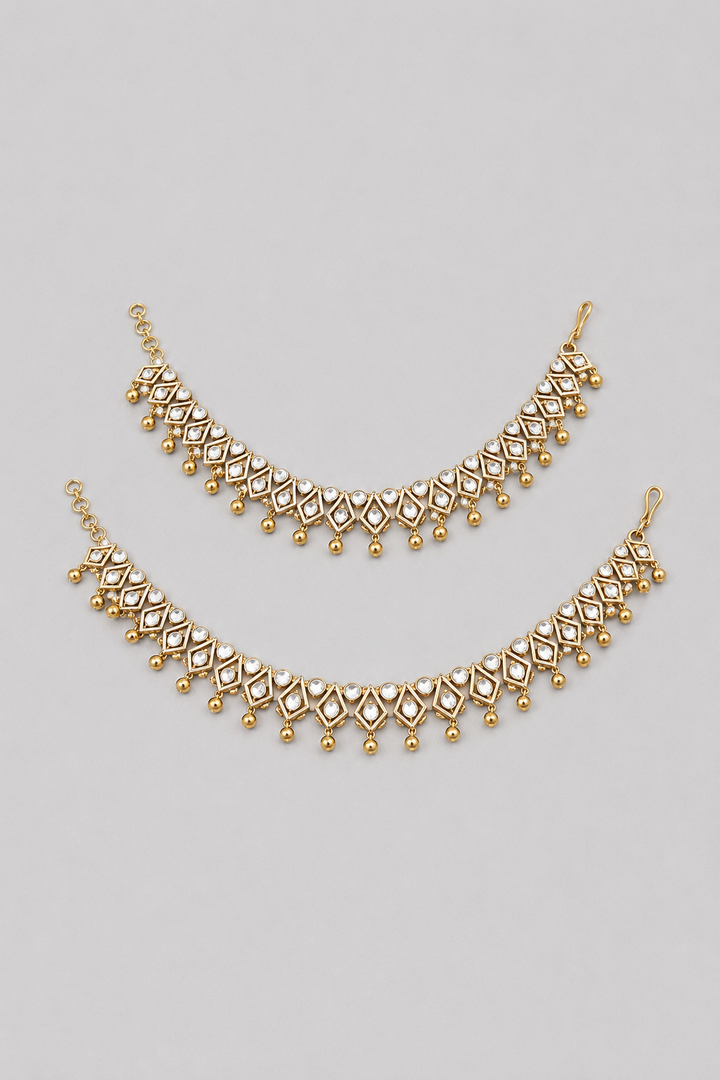 Devyani Rhodium Finish Kundan Polki Anklets