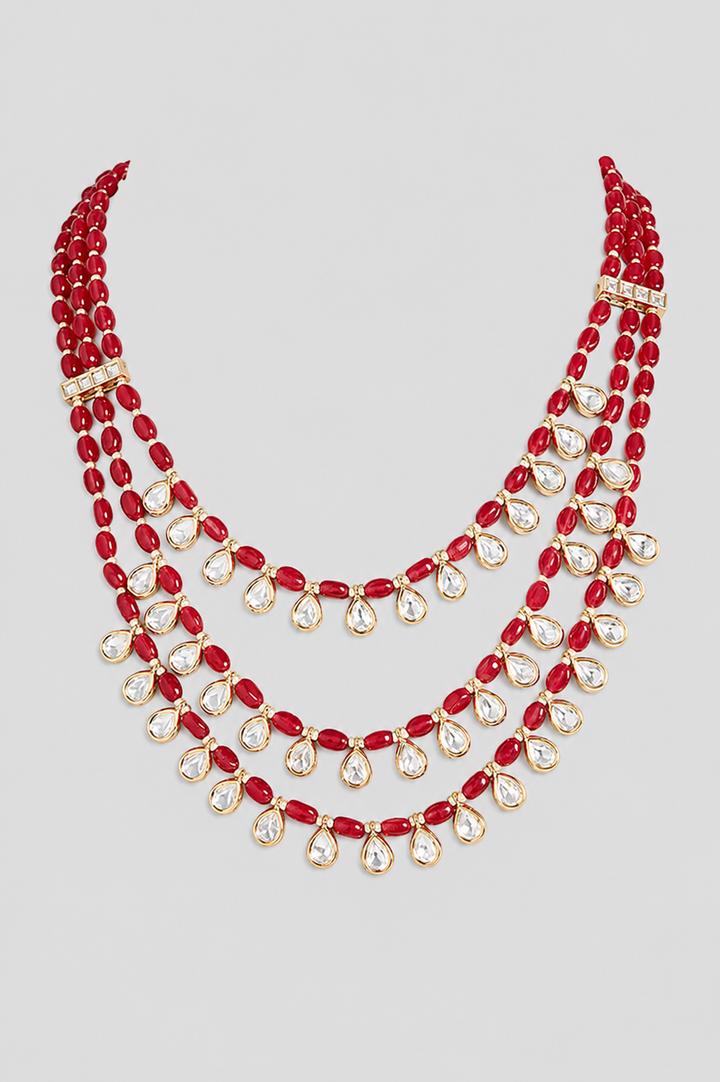 Aarohini Red Bead Kundan Long Set