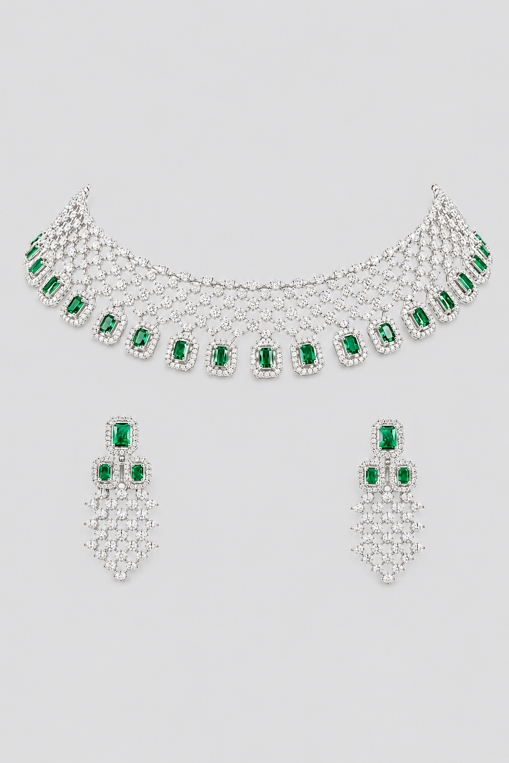Ridhira Emerald White Finish Diamond Necklace Set - alternate view