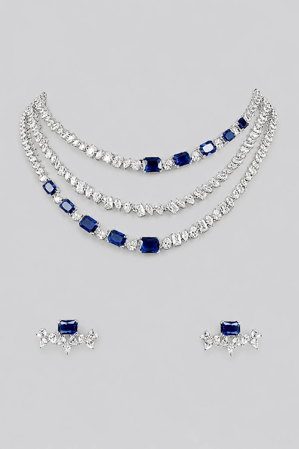 Avyanna Sapphire White Finish Diamond Necklace Set - alternate view