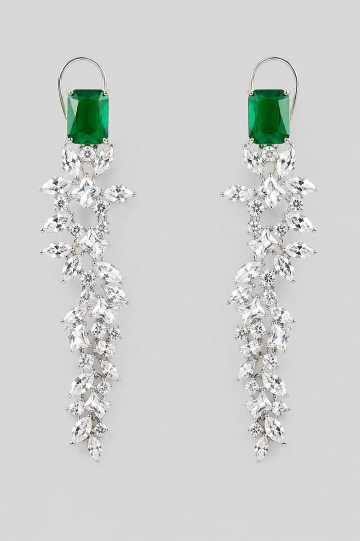 Iraaya Emerald White Finish Diamond Earrings