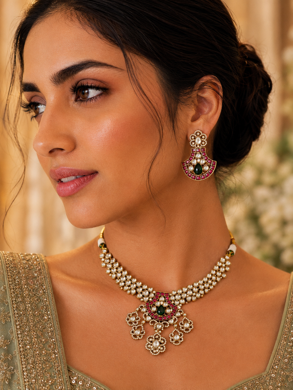 Meher Gold Plated Pink Kundan Necklace Set - alternate view