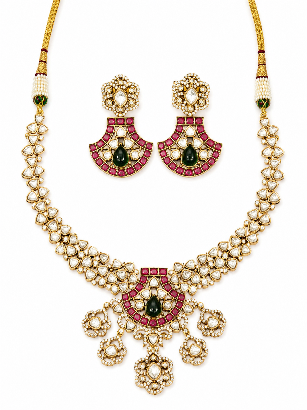 Meher Gold Plated Pink Kundan Necklace Set - alternate view
