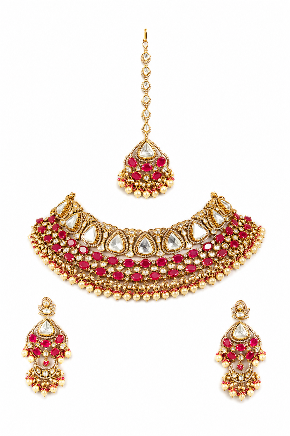 Varnika Two Tone Finish Red Polki Bridal Set - alternate view