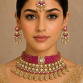 Aarika Two Tone Finish Red Polki Bridal Set