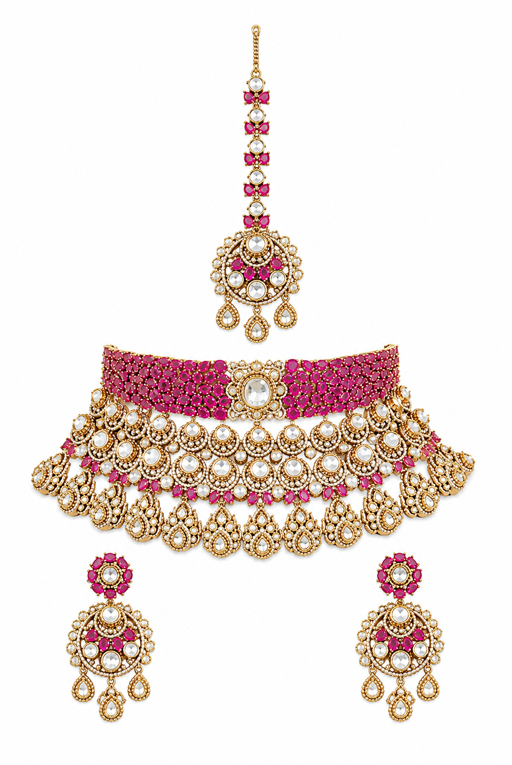 Aarika Two Tone Finish Red Polki Bridal Set - alternate view