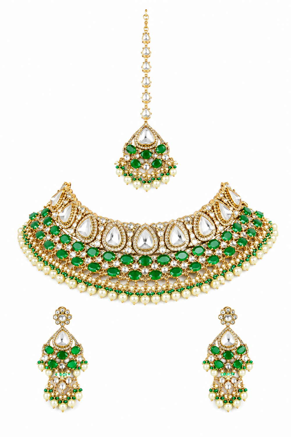 Varnika Two Tone Finish Green Polki Bridal Set - alternate view