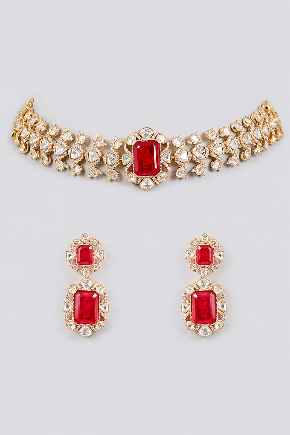 Saanvika Red Kundan Necklace Set - alternate view