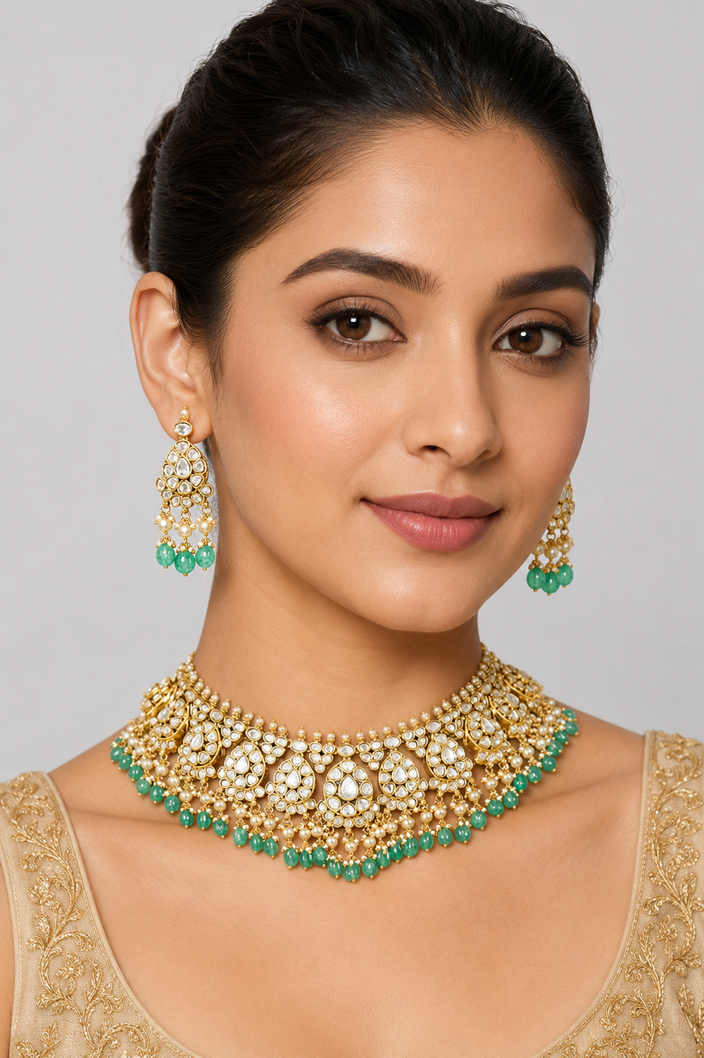 Tavishi Green Kundan Necklace Set - alternate view