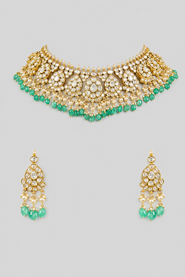 Tavishi Green Kundan Necklace Set