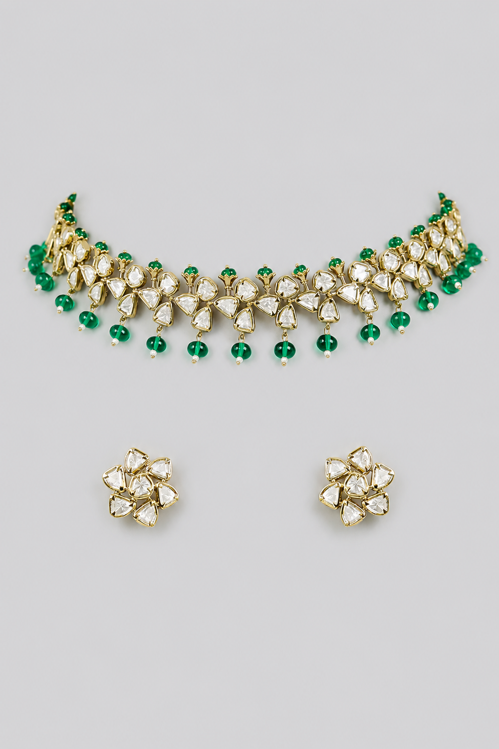 Tarasha Green Two Tone Finish Polki Necklace Set - alternate view