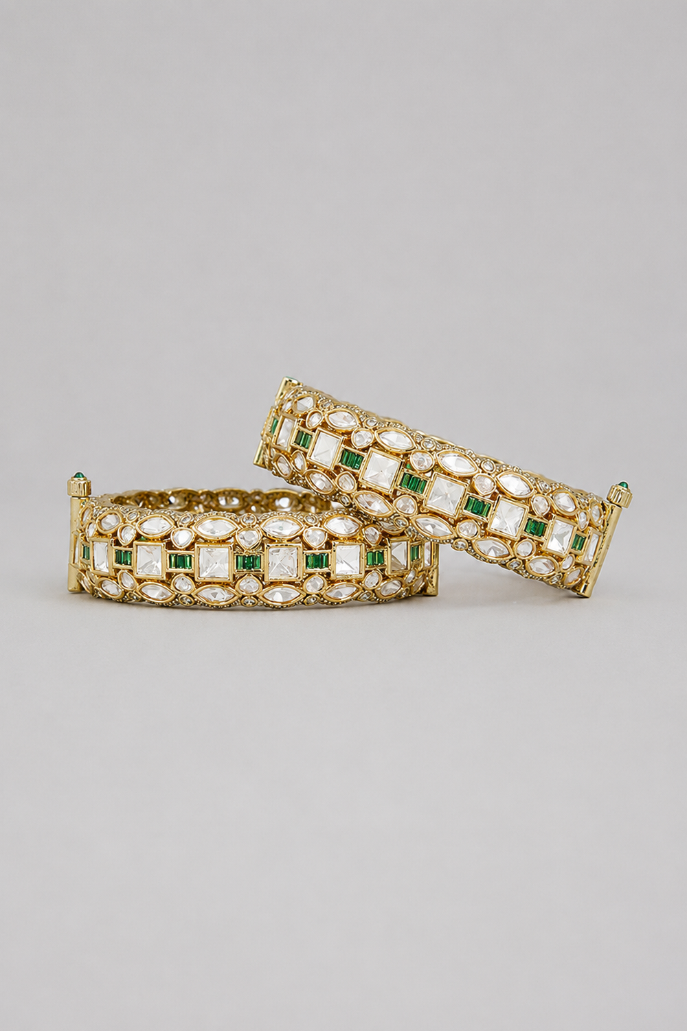 Mridula Green Two Tone Finish Polki Kadas - alternate view