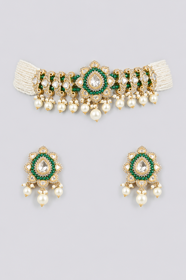 Sharvani Green Pearl Kundan Choker