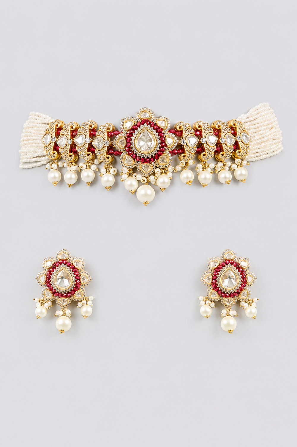Sharvani Red Pearl Kundan Choker - alternate view