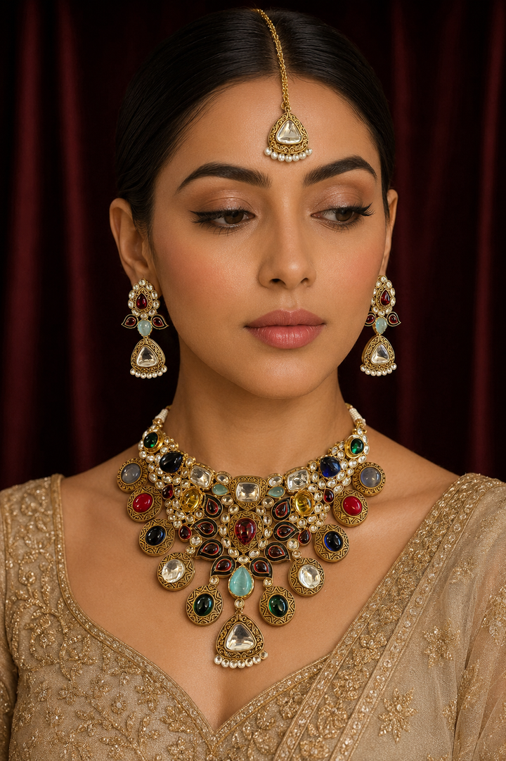 Iqara Golden Kundan Bridal Set