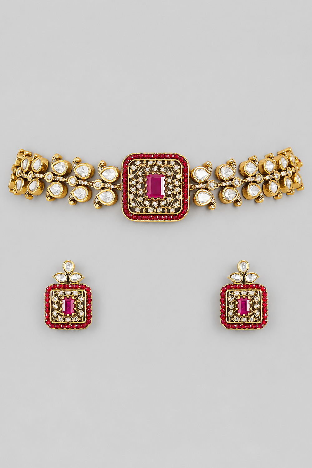 Anvitha Two Tone Finish Red Polki Choker - alternate view
