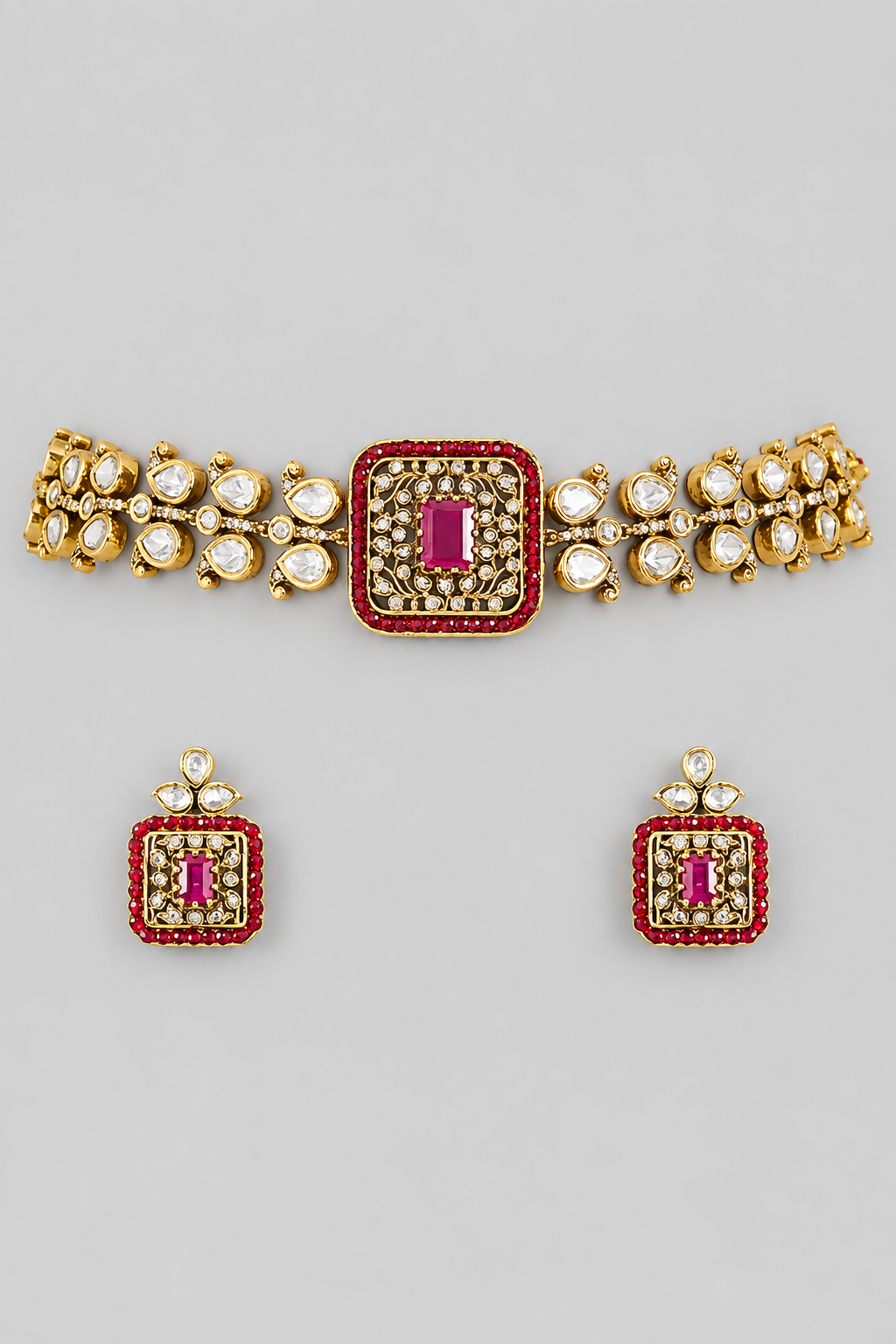 Anvitha Two Tone Finish Red Polki Choker