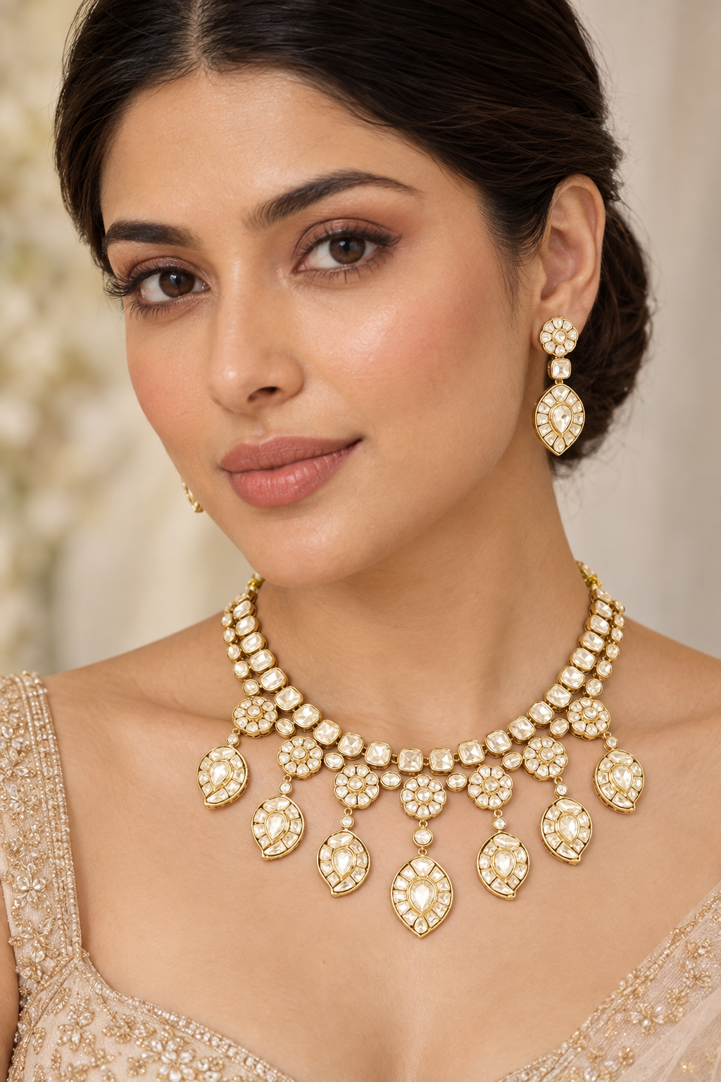 Padmika Golden Kundan Necklace Set