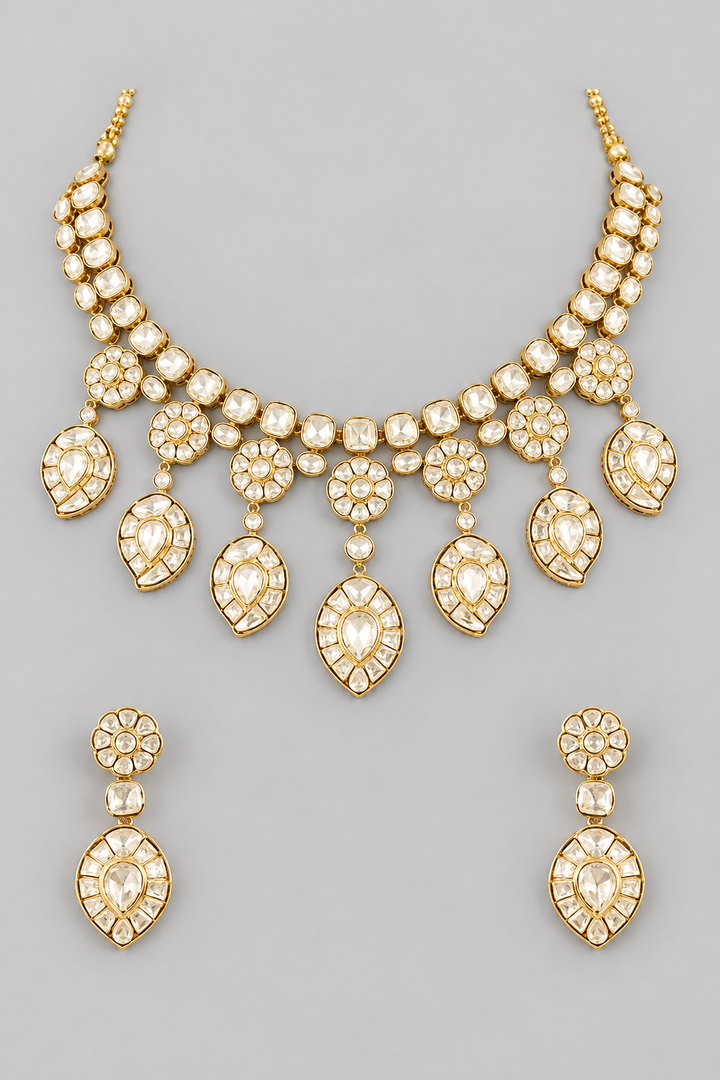 Padmika Golden Kundan Necklace Set