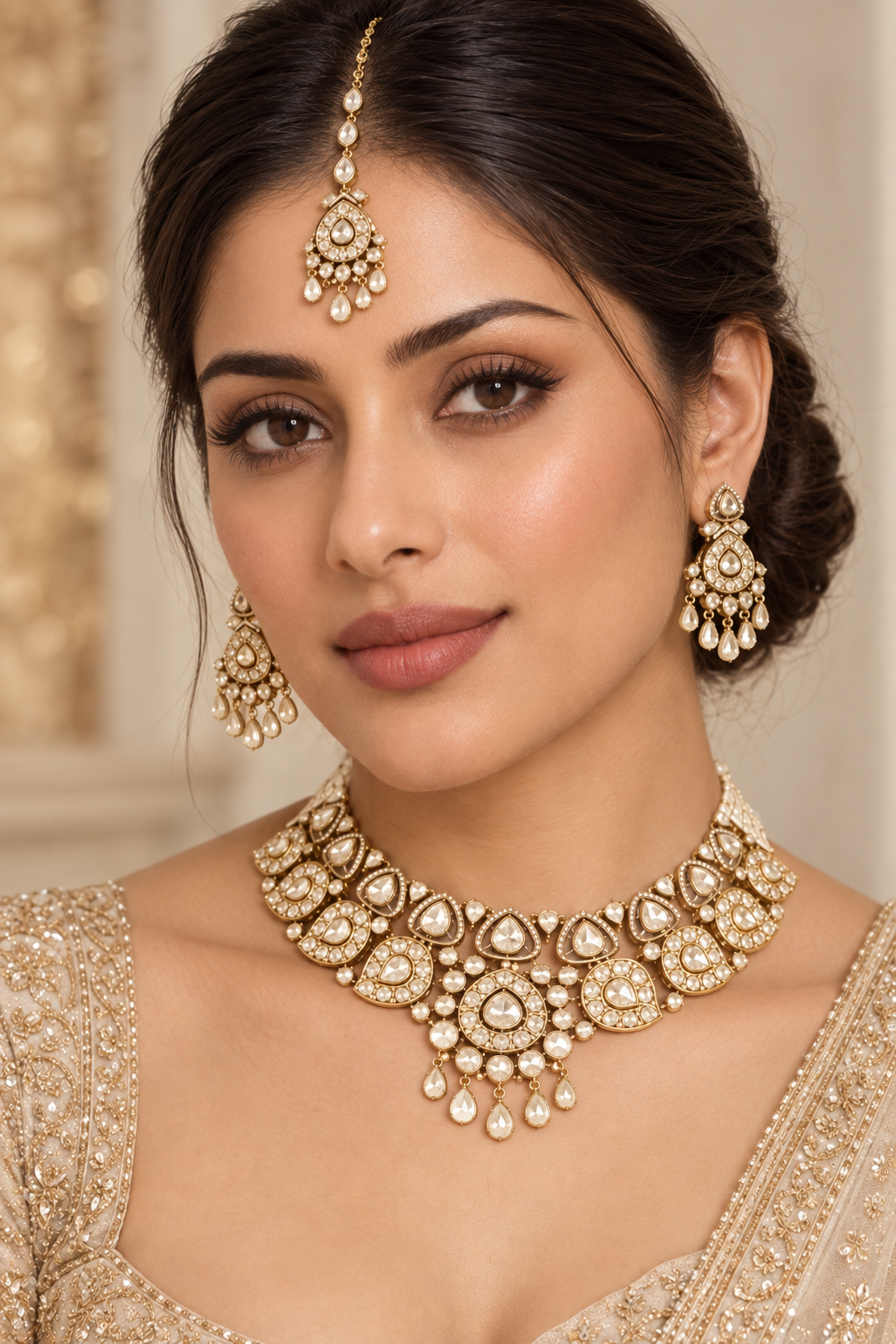 Rachita Golden Kundan Necklace Set