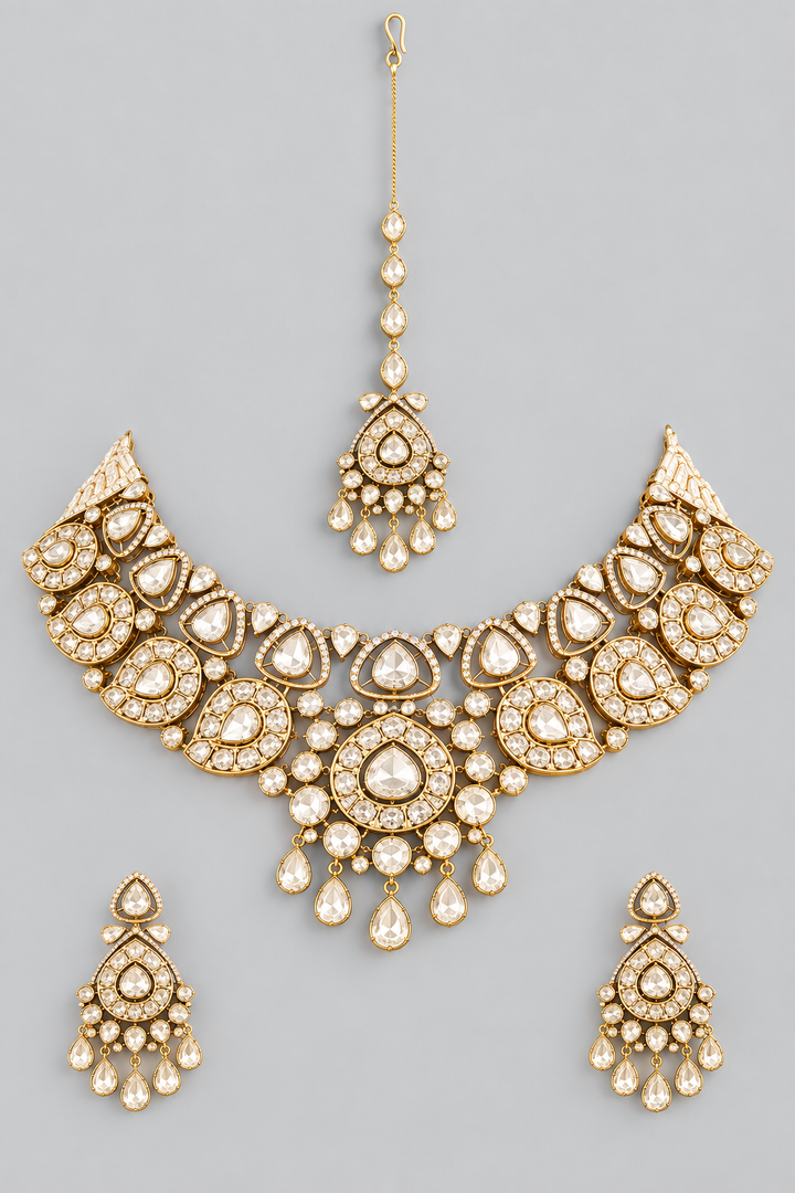 Rachita Golden Kundan Necklace Set