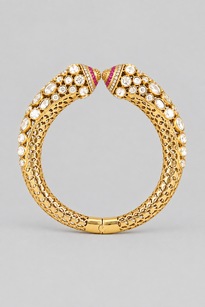 Vartika Gold Finish Red Moissanite Kada
