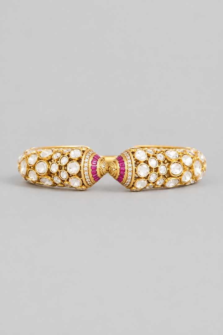 Vartika Gold Finish Red Moissanite Kada