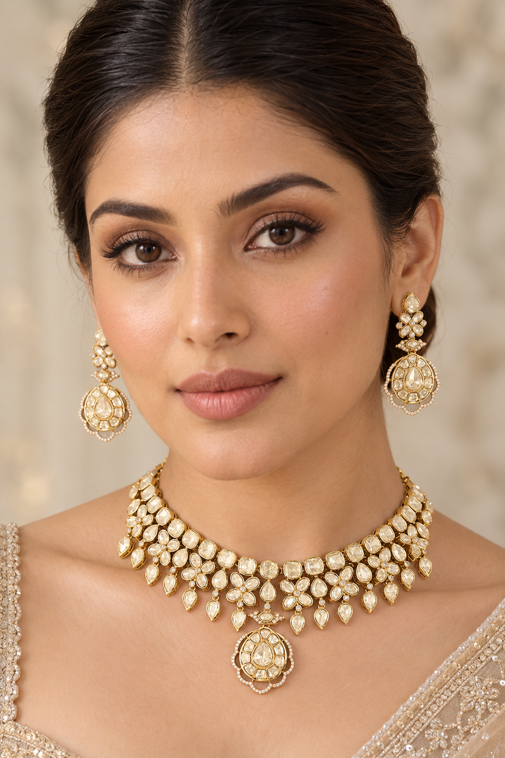 Aditi Golden Kundan Necklace Set