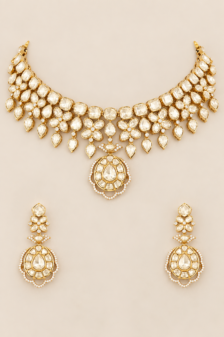 Aditi Golden Kundan Necklace Set