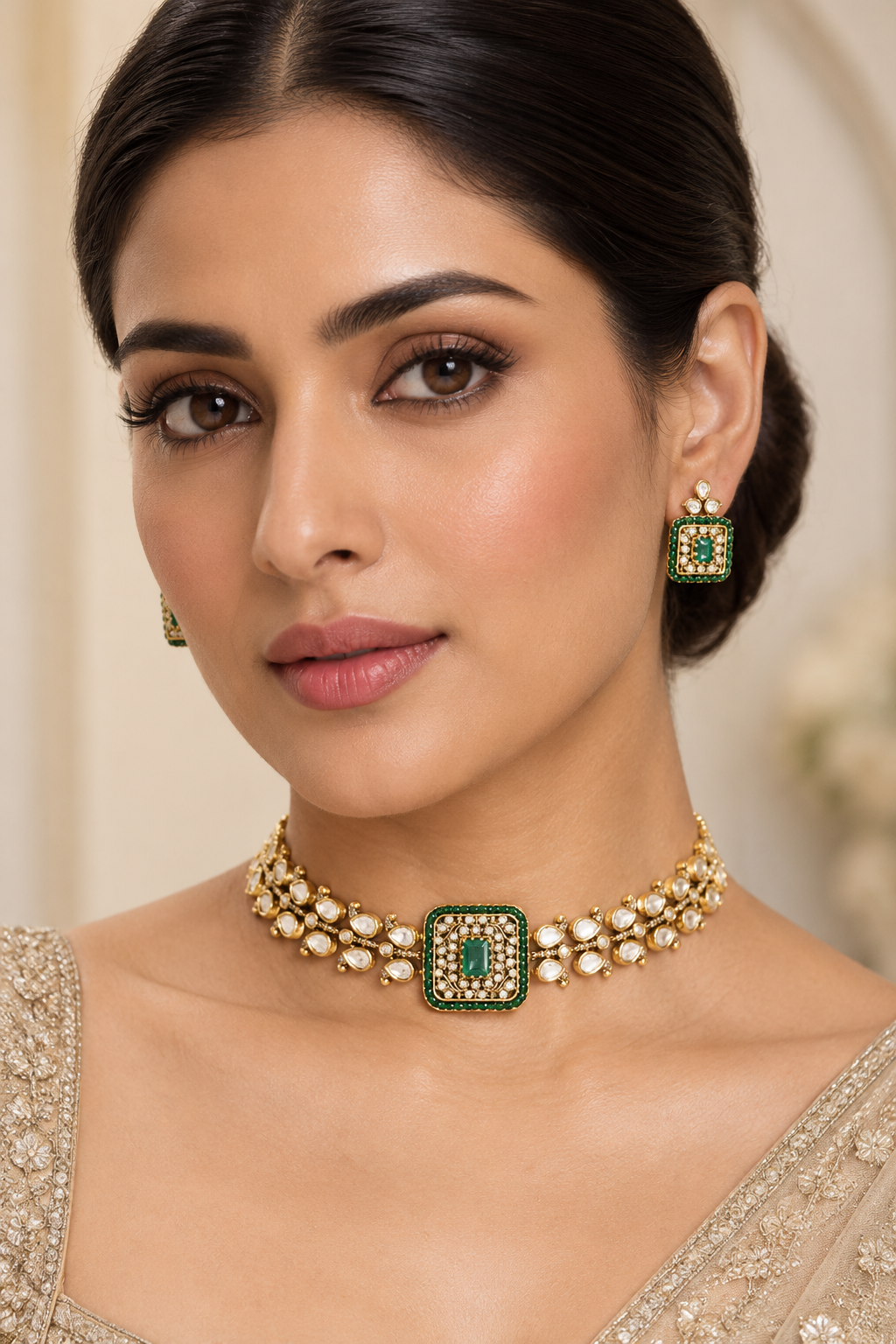 Anvitha Two Tone Finish Green Polki Choker