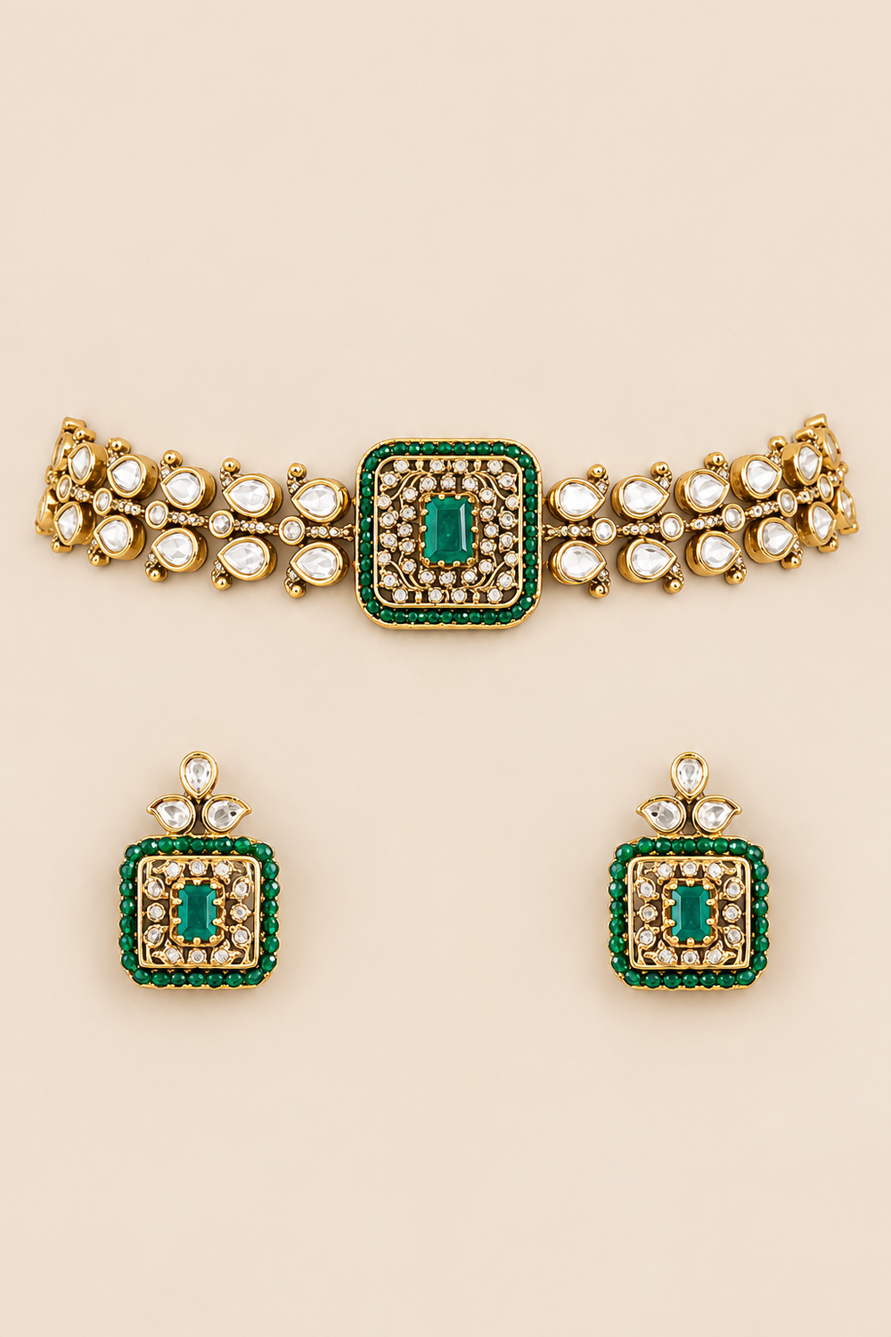 Anvitha Two Tone Finish Green Polki Choker - alternate view