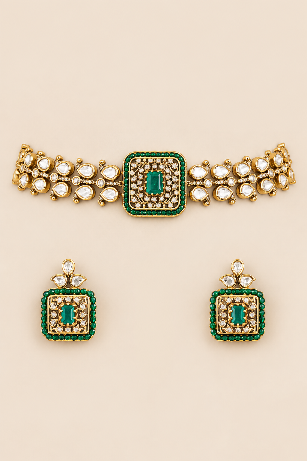 Anvitha Two Tone Finish Green Polki Choker