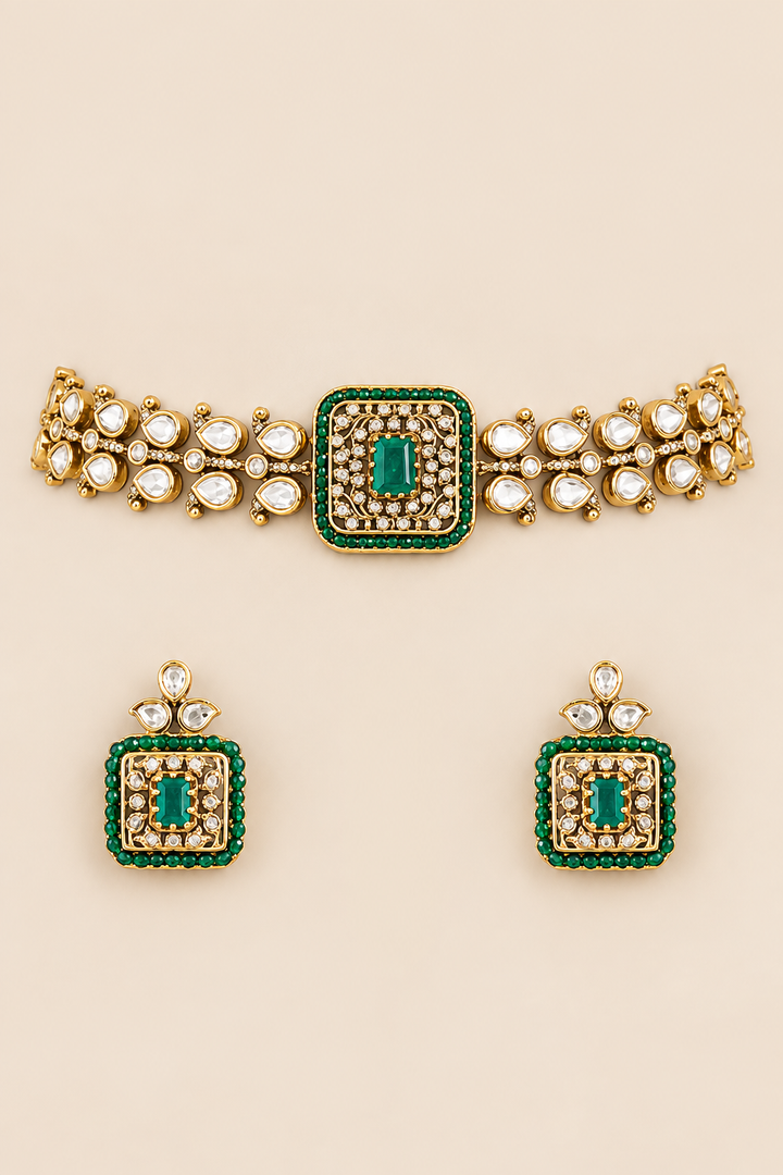 Anvitha Two Tone Finish Green Polki Choker