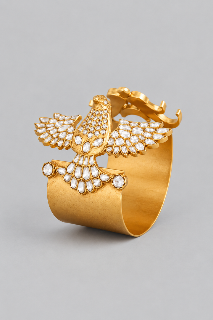 Yamina Bird Metal Kundan Cuff Bracelet