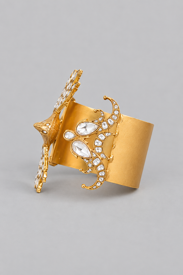 Yamina Bird Metal Kundan Cuff Bracelet