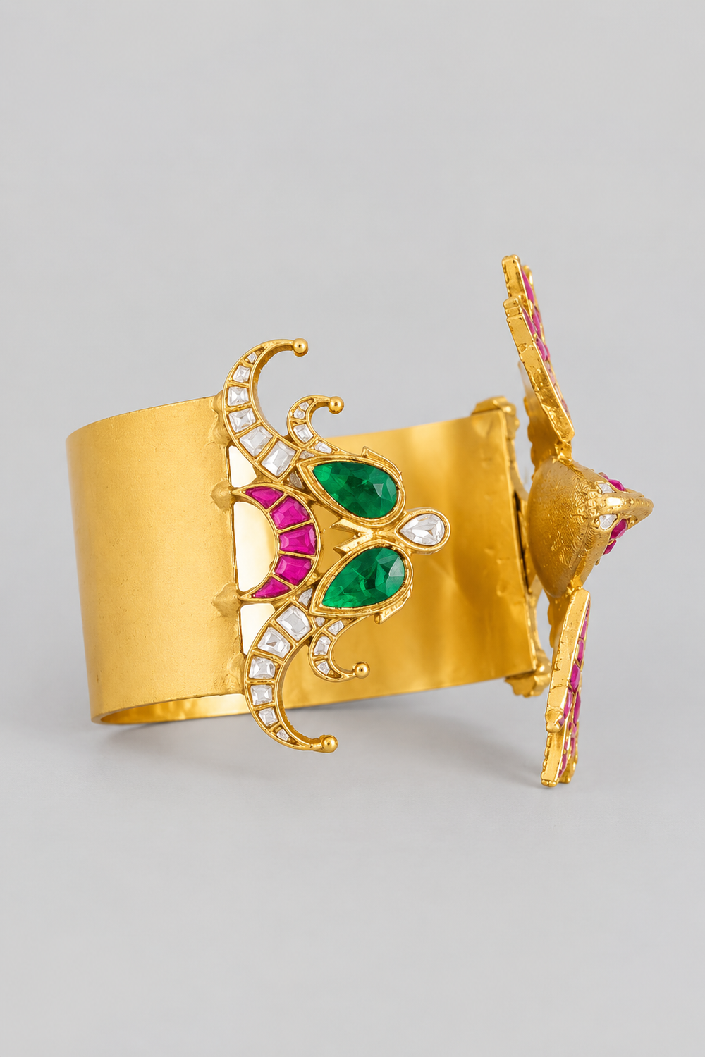 Yamina Multicolor Bird Metal Kundan Cuff Bracelet - alternate view
