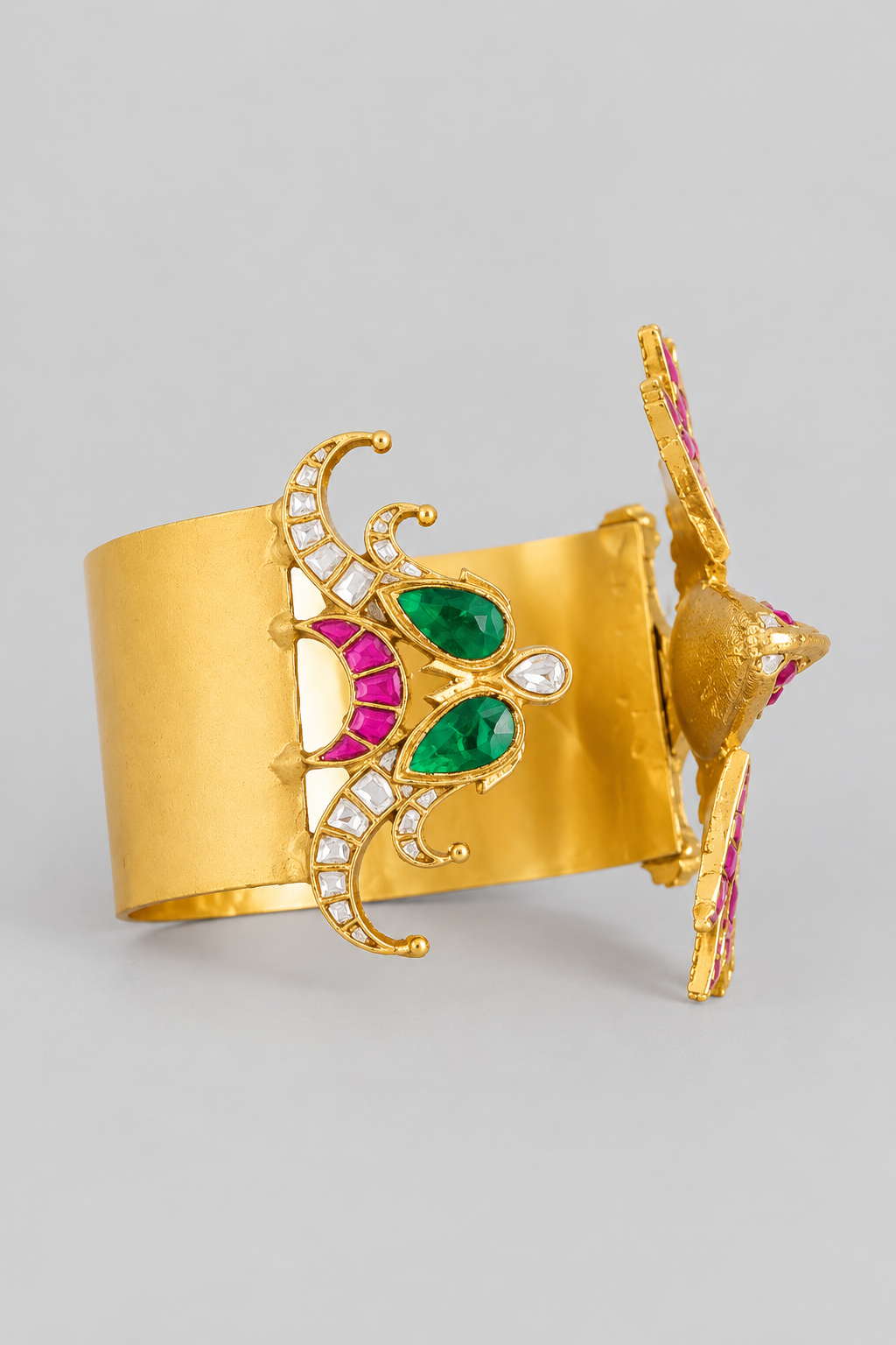 Yamina Multicolor Bird Metal Kundan Cuff Bracelet
