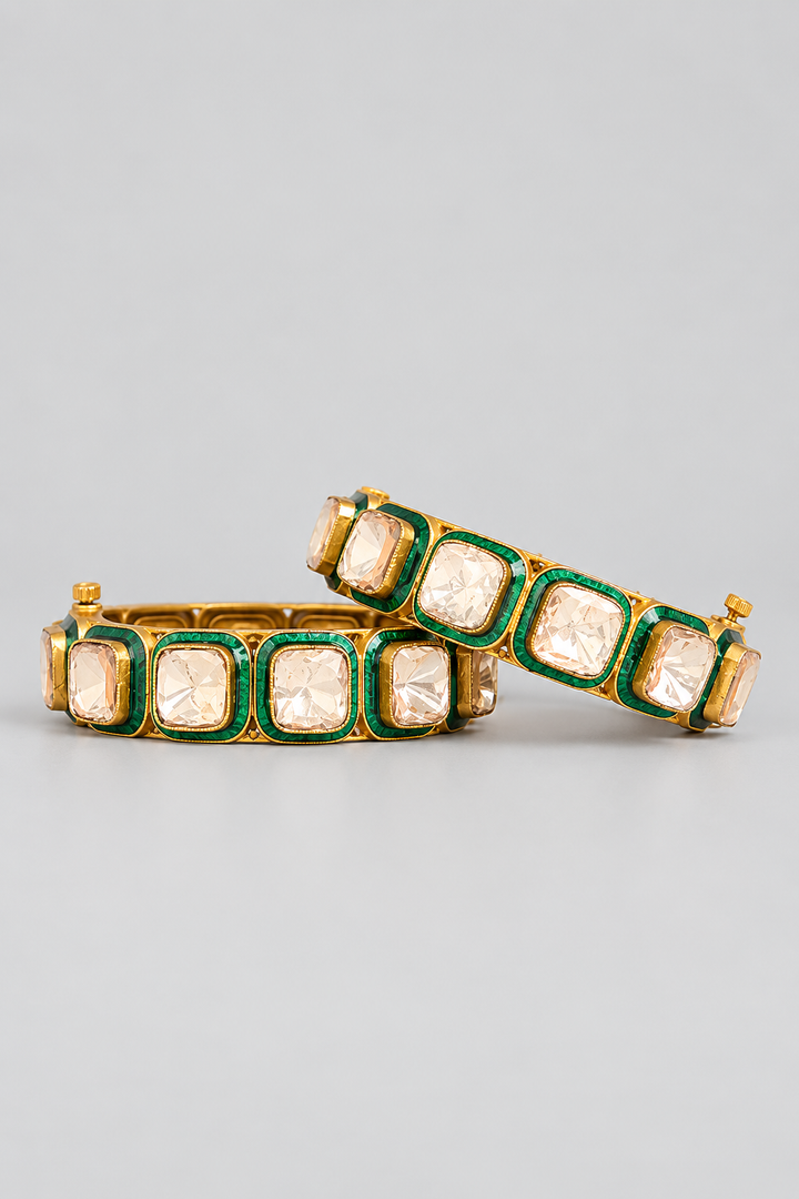 Saumika Green Kundan Polki Meenakari Kadas