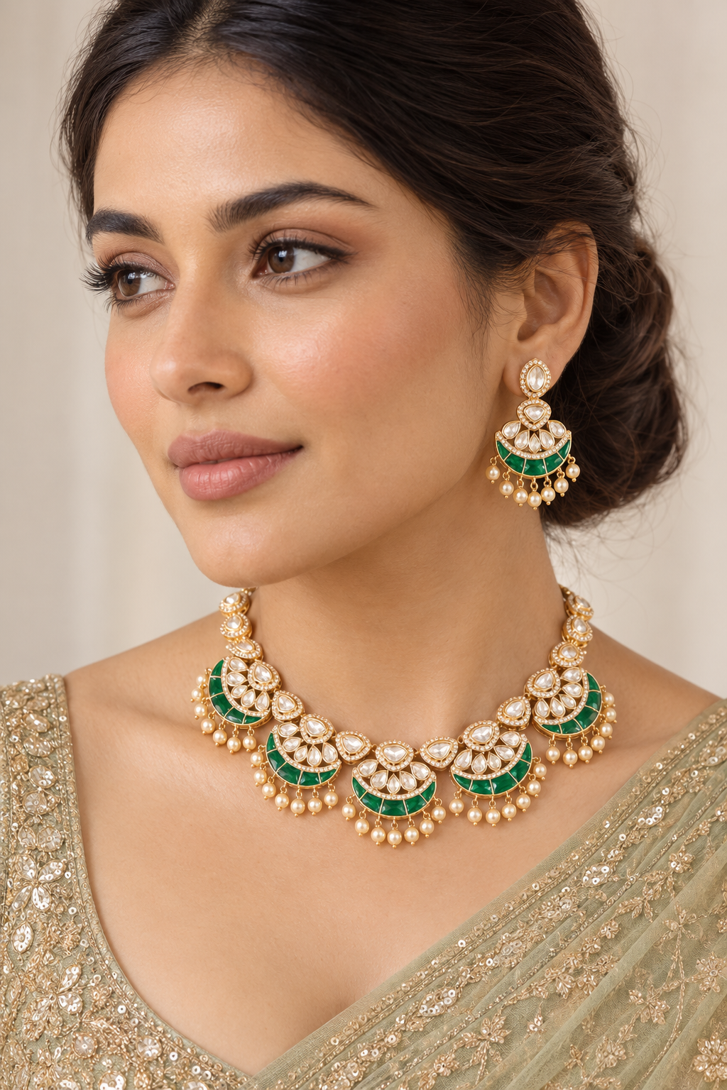 Harshita Green Kundan Necklace Set