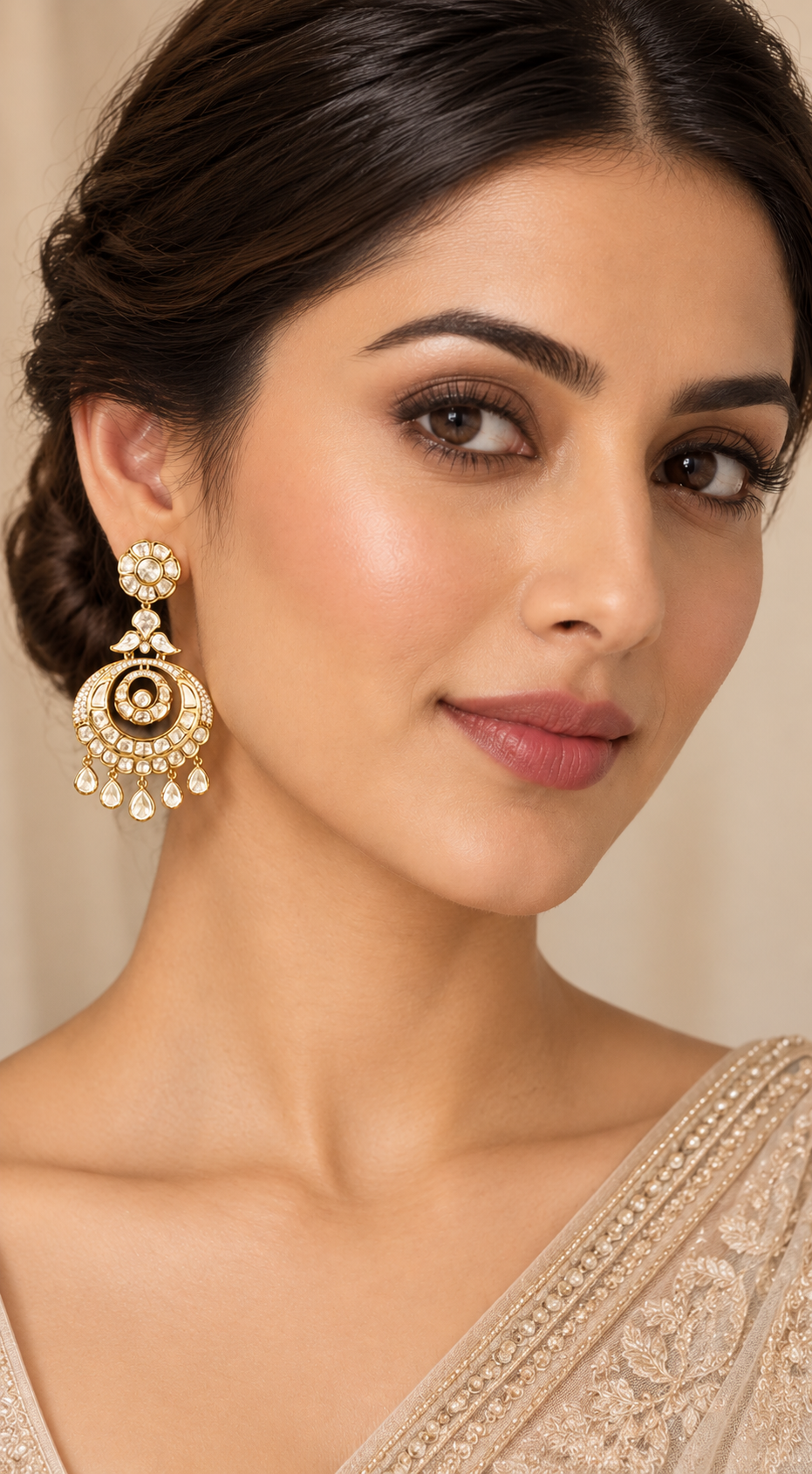 Rohini Gold Finish Kundan Chandbalis