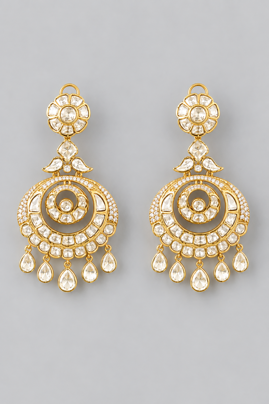 Rohini Gold Finish Kundan Chandbalis