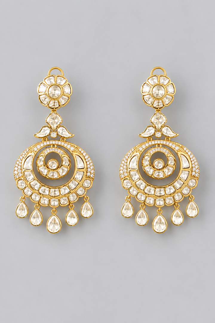 Rohini Gold Finish Kundan Chandbalis