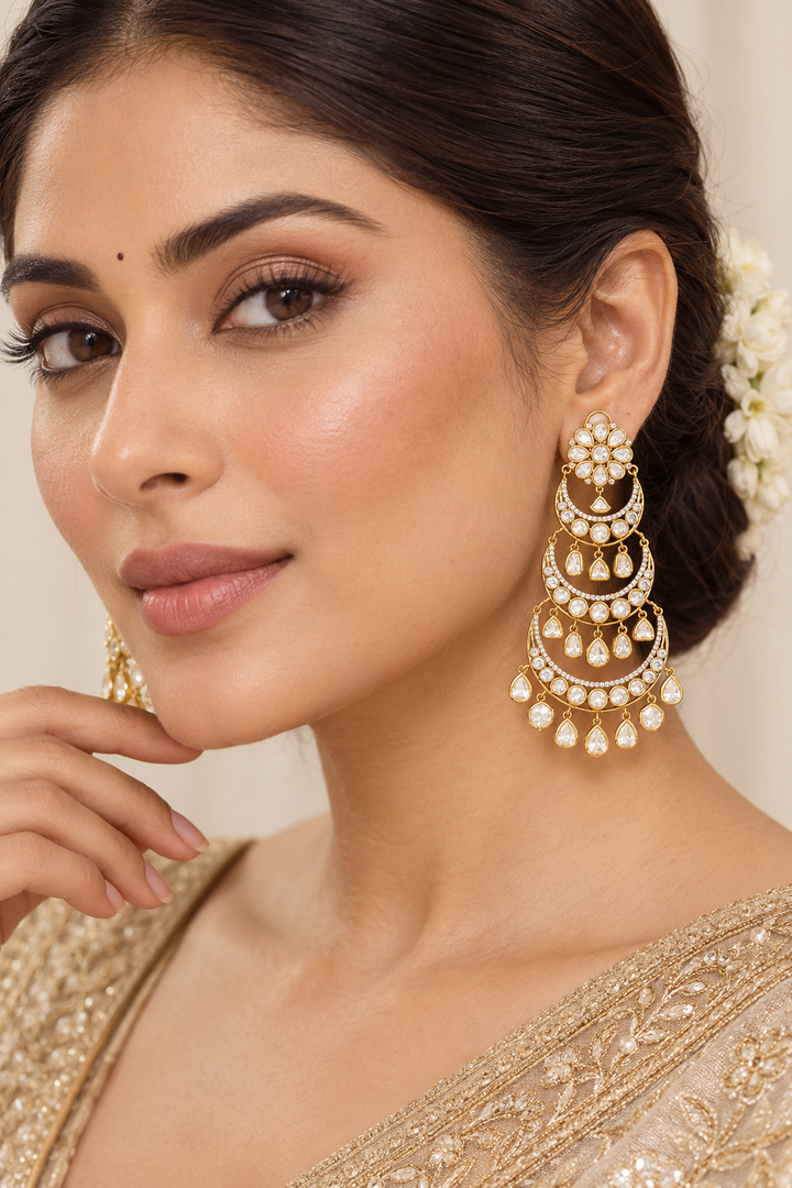 Amodini Gold Finish Kundan Chandbalis