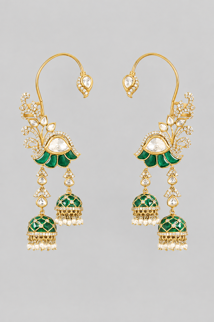 Alaya Green Meenakari Kundan Earcuffs