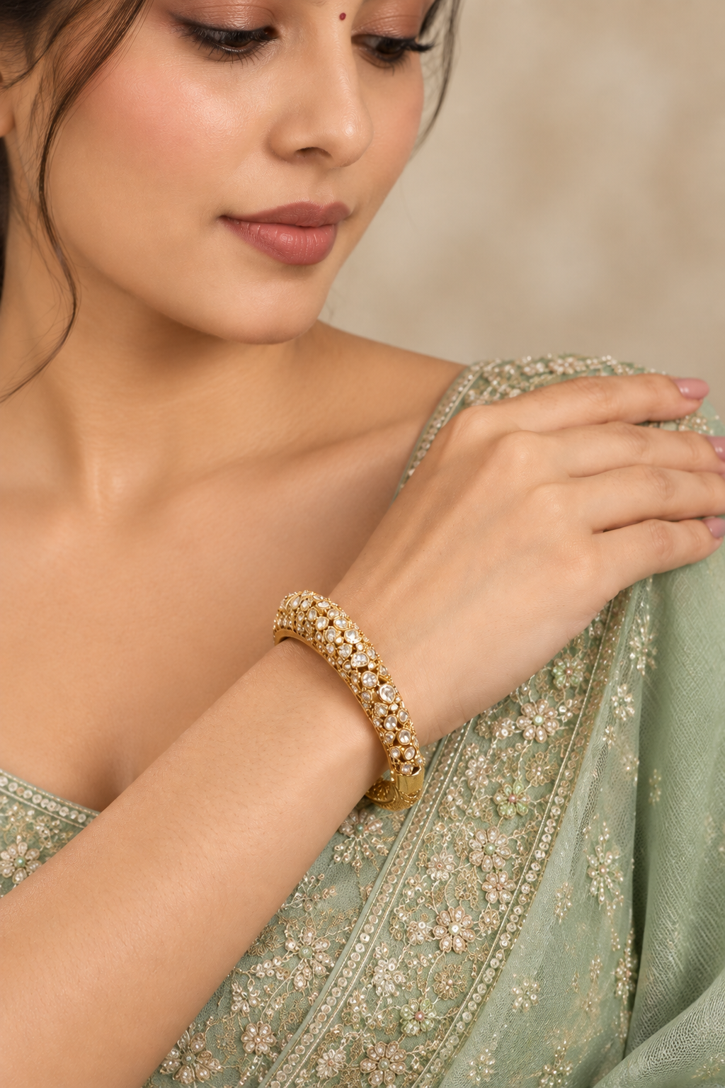 Pavani Gold Finish Moissanite Kada