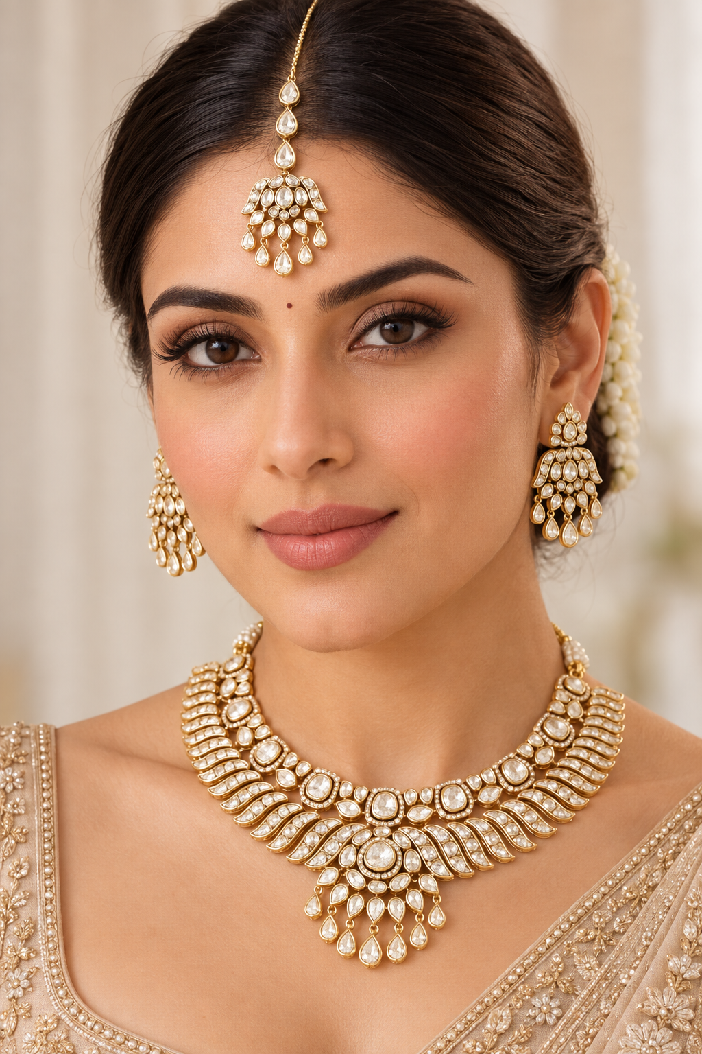 Saunika Golden Kundan Necklace Set